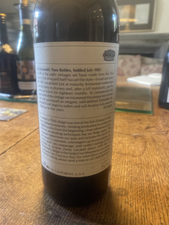 Ridge, Paso Robles Zinfandel, San Luis Obispo County