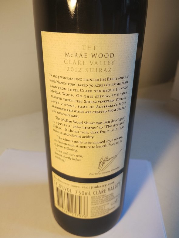 Jim Barry, The McRae Wood Shiraz, Clare Valley