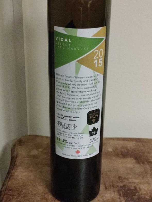 Pillitteri, Vidal Select Late Harvest Estate, Niagara Peninsula