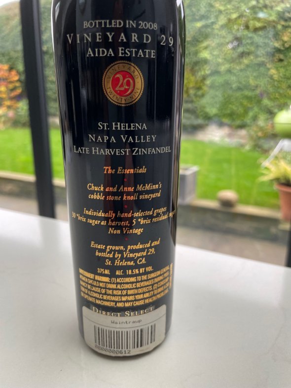Vineyard 29, Aida Estate Late Harvest Zinfandel, Napa Valley