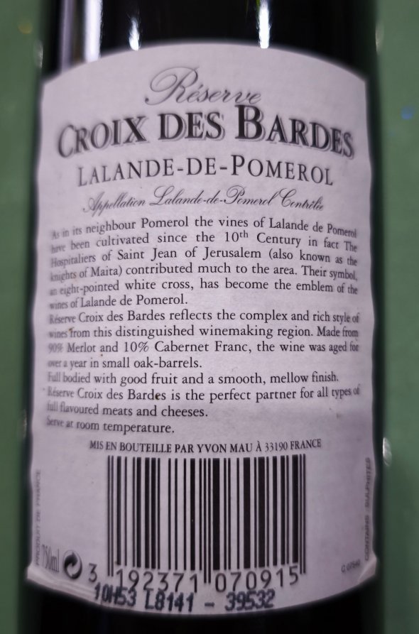 Croix des Bardes, Reserve, Lalande de Pomerol