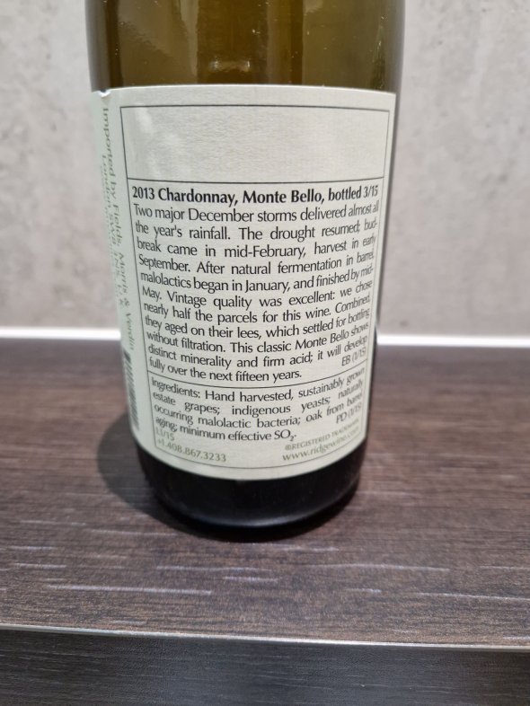 Ridge, Monte Bello Chardonnay, Santa Cruz Mountains