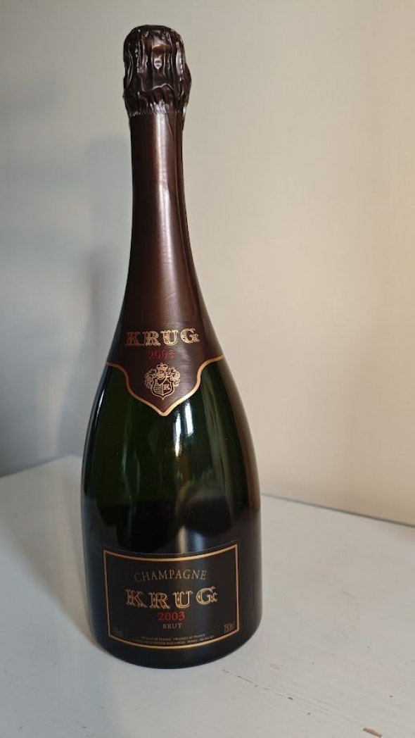 Krug, Vintage Brut, in elegant display case.