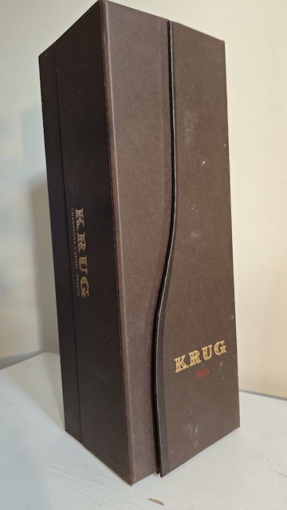 Krug, Vintage Brut, in elegant display case.