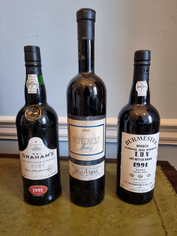 Port (Graham's and Burmester) and sweet wine (Mas Amiel) 3 bottles mix 1990-1991