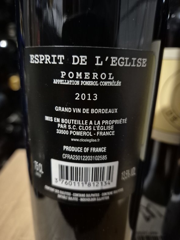 Chateau de L'eglise Pomerol 2013