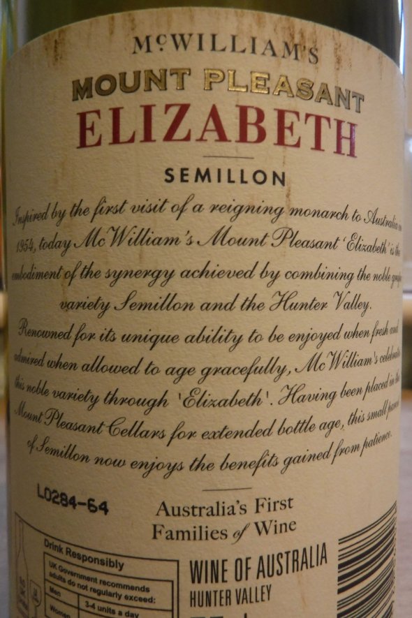 Mount Pleasant (McWilliams), Semillon Elizabeth, Hunter Valley