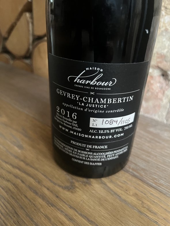 2016 Gevrey-Chambertin, La Justice, Maison Harbour