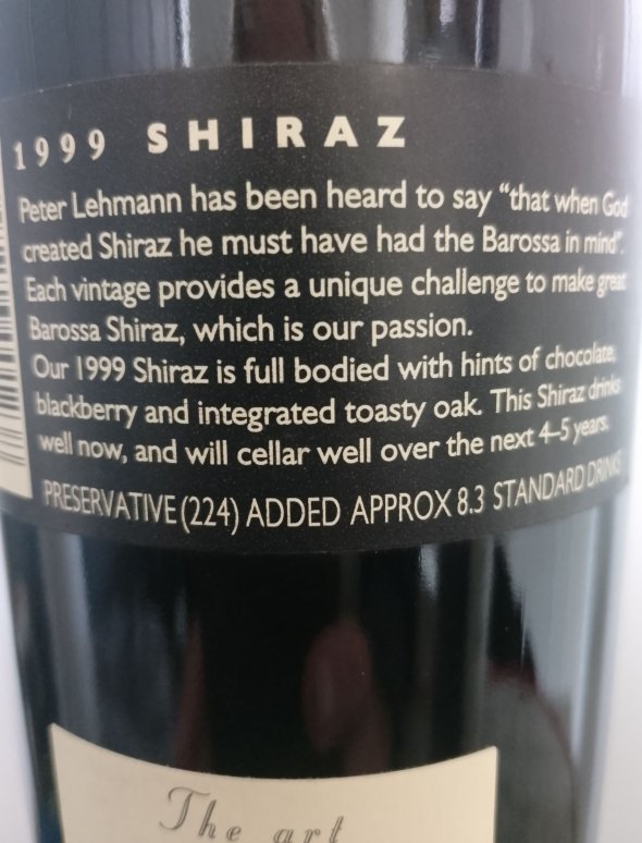 1999 Peter Lehmann The Barossa Shiraz
