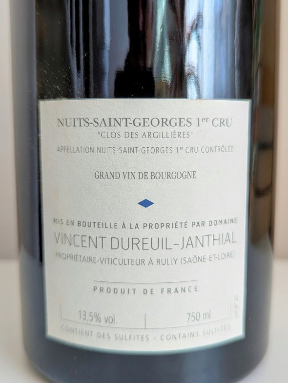 Vincent Dureuil Janthial, Nuits-Saint-Georges Premier Cru, Clos des Argillieres