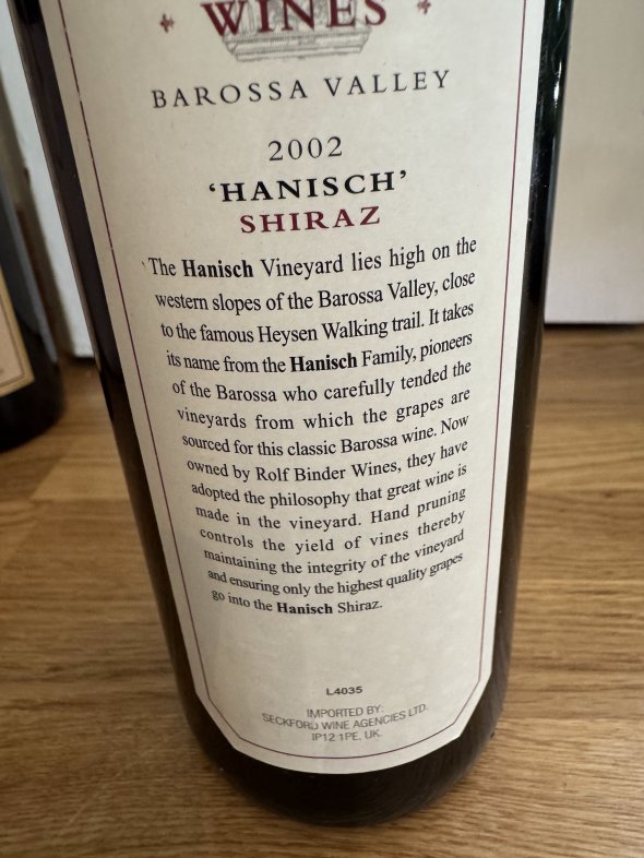 Rolf Binder, Rolf Binder Hanish Shiraz, Barossa Valley