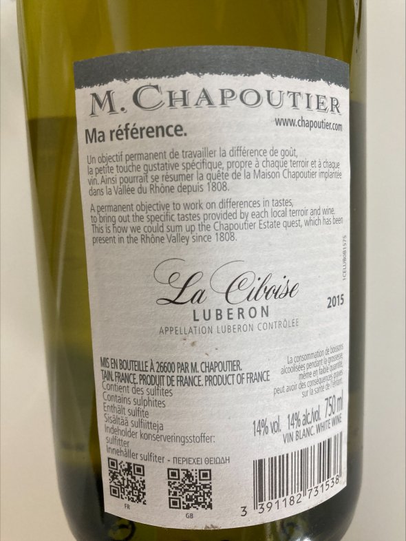 M. Chapoutier, Luberon, La Ciboise Blanc