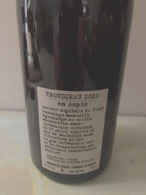 Arbois Pupillin En Arpis, Trousseau, Renaud Bruyere & Adeline Houillon (black wax)