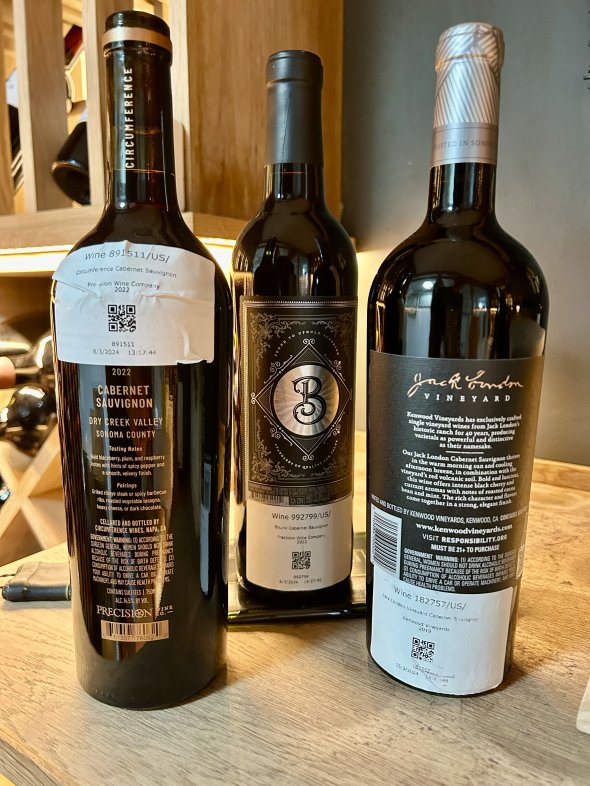Three Sonoma Cabernet Sauvignon 2022, 2019 - Kenwood Jack London, Precision Bound and Circumference
