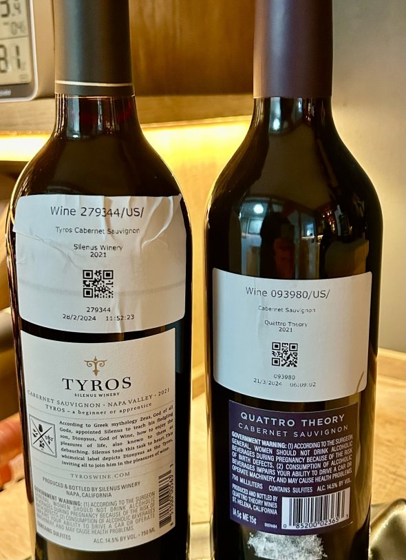 Two Napa Valley Cabernet Sauvignon, Silenus Tyros and Quattro Theory