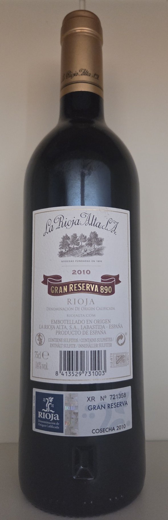 La Rioja Alta, 890 Gran Reserva, Rioja