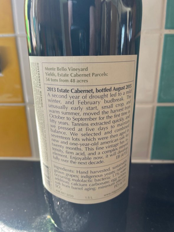 Ridge Vineyards, Estate Cabernet Sauvignon, Santa Cruz Mountains