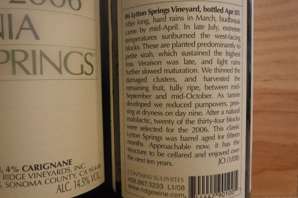 Ridge, Lytton Springs Zinfandel, Napa Valley