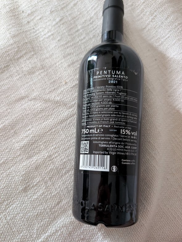 2021 schola sarmenti pentuma primitivo limited edition