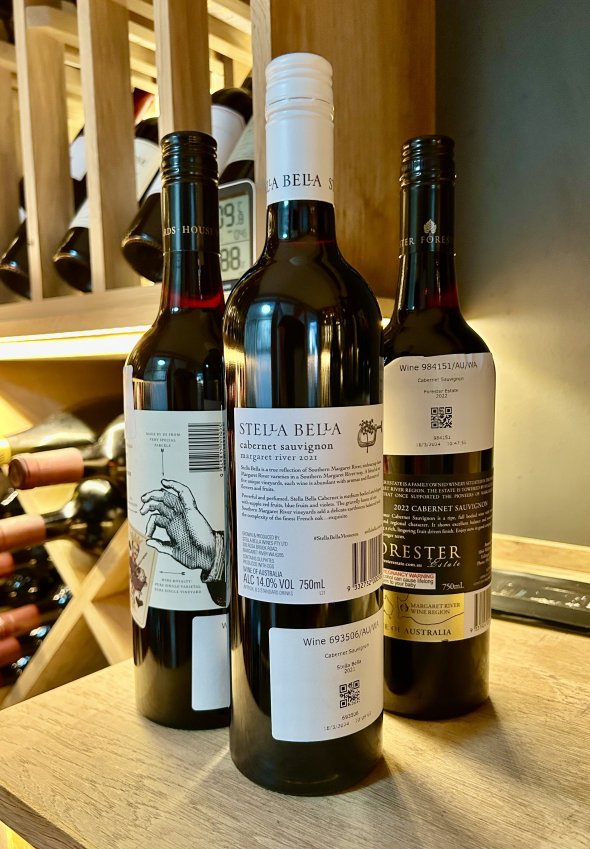 Three Margaret River Cabernet Sauvignon, Stella Bella 2021, Forester 2022 and House of Cards 2022 