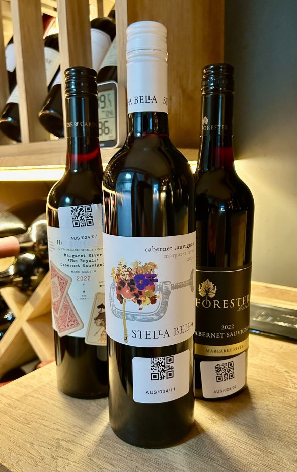Three Margaret River Cabernet Sauvignon, Stella Bella 2021, Forester 2022 and House of Cards 2022 