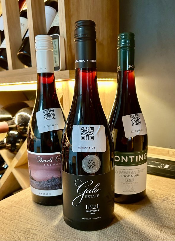 Three Tasmanian Pinot Noirs, Gala Estate 1821 2021, Ponting Mowbray Boy 2022, Devils Corner 2023