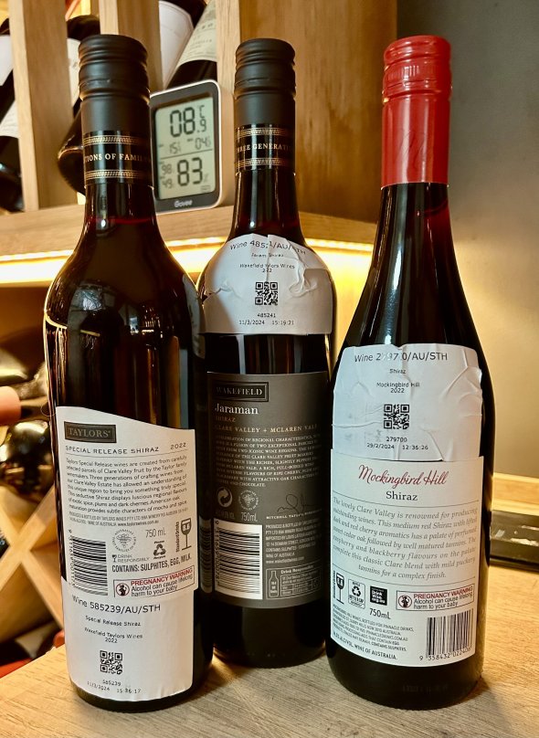 Three Clare Valley Shiraz - Mockingbird Hill 2022, Wakefield Jaraman 2022, Taylors Special Release 
