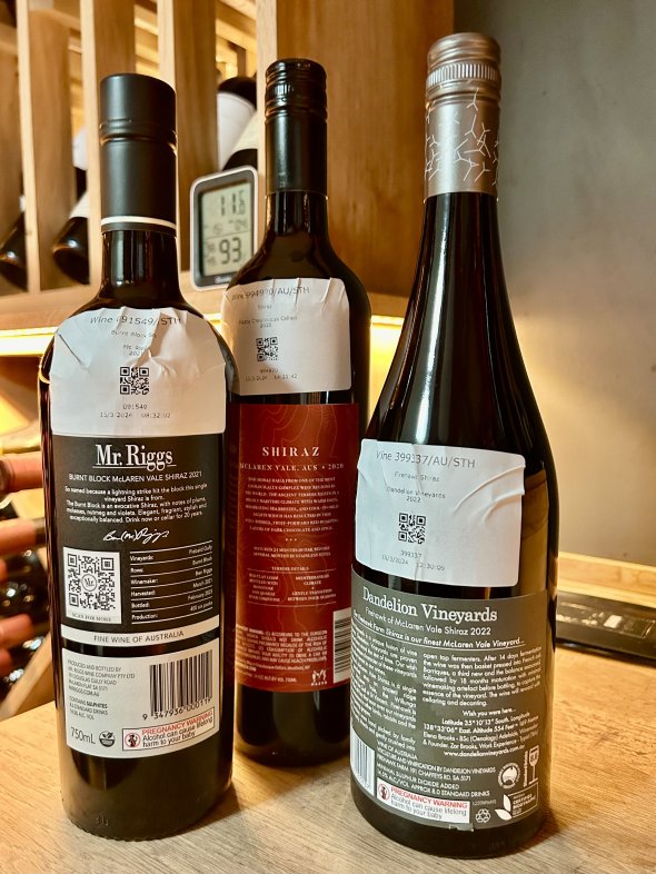 Three McLaren Value Shiraz - Mazza Chautauqua 2020, Dandelion Firehawk Shiraz 2022, Mr Riggs Burnt Block