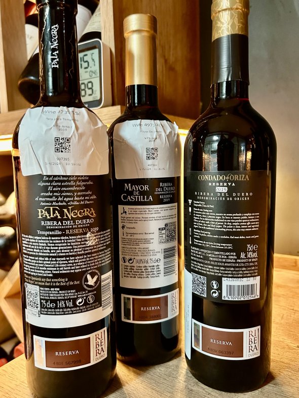 Three Ribera del Duero Reserva - Condado de Oriza 2019, Mayor de Castilla 2019, Pata Negra 
