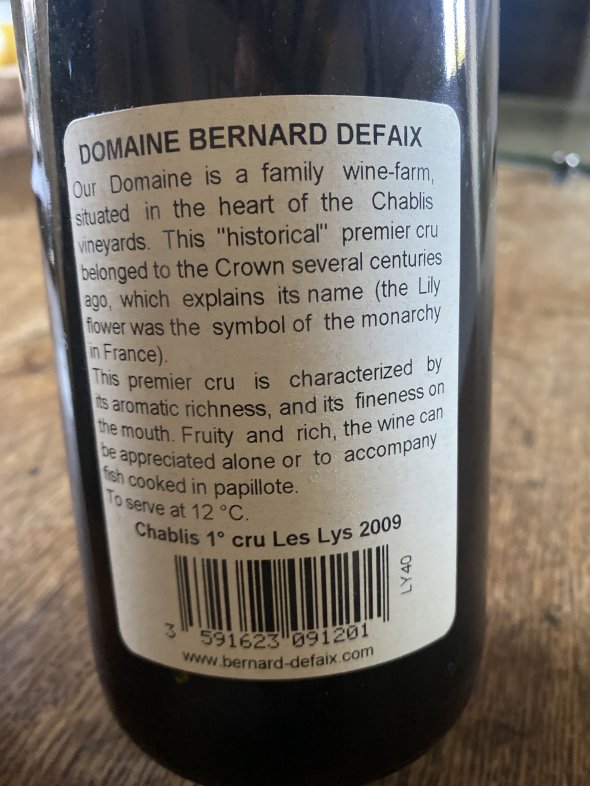 Bernard Defaix, Chablis Premier Cru, Les Lys