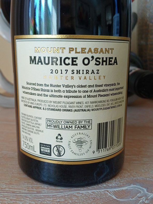 Mount Pleasant (McWilliams), Maurice O'Shea Shiraz, Hunter Valley