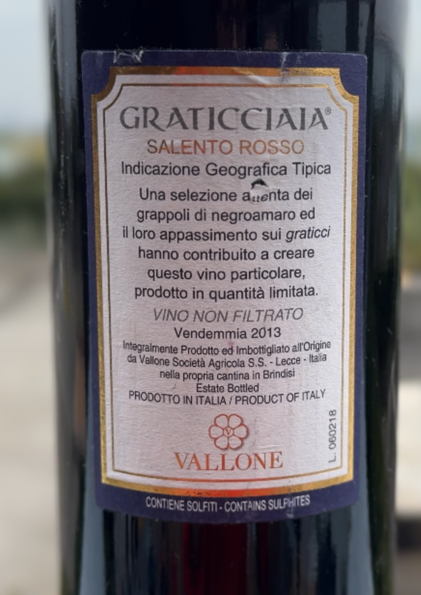 Vallone, Rosso Graticciaia, Salento IGT