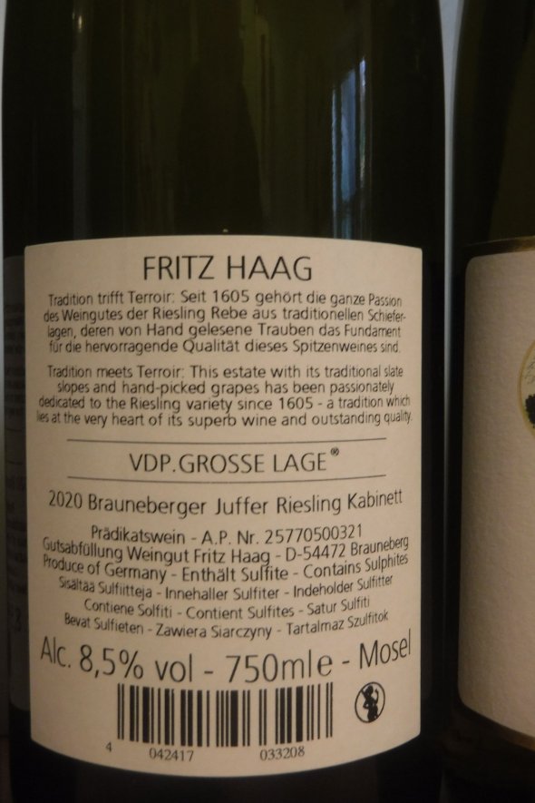 Fritz Haag, Brauneberger Juffer Riesling Kabinett, Mosel