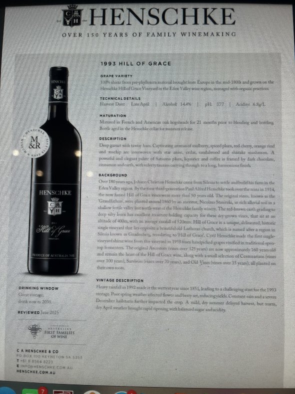 Henschke, Hill of Grace Vineyard, Eden Valley