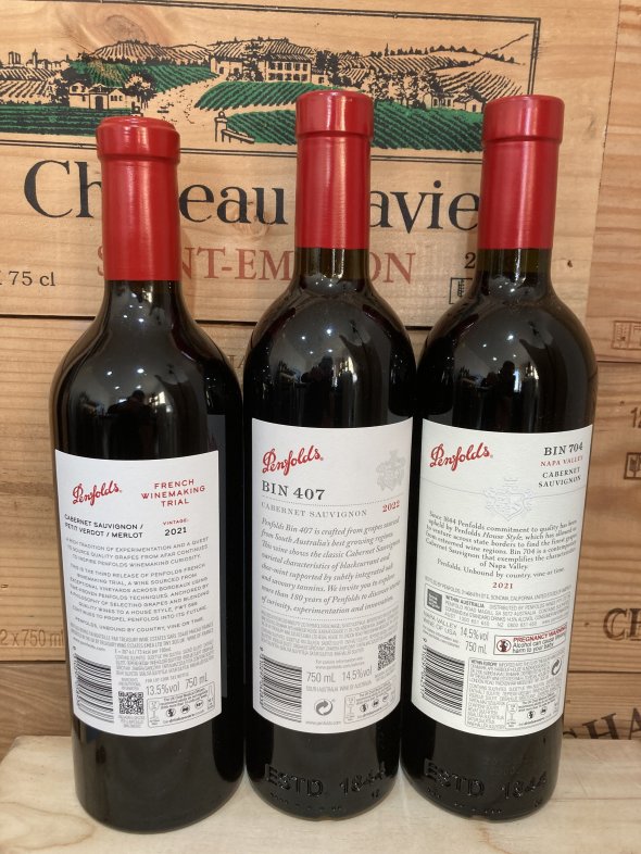 Penfolds Cabernet Sauvignon Vertical Lot (FWT 585, Bin 407, Bin 704), 2021/2022