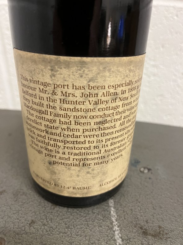 Mac Dougall's Pokolbins Estate 1980 Vintage Port Mr & Mrs John Allen Commemorative Bottling