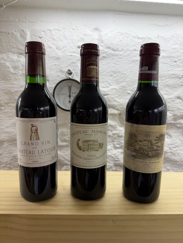 Amazing trio of 1st Growth 1993 half bottles from Margaux, Lafite and Latour