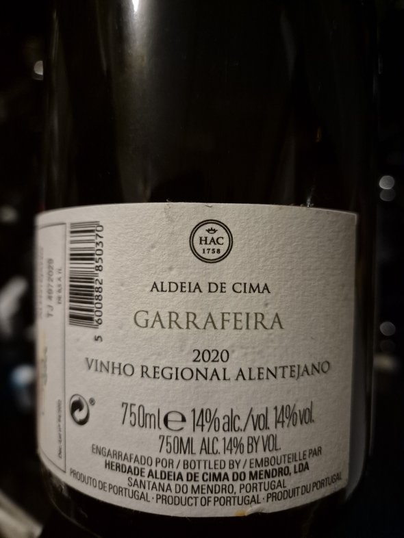 Herdade Aldeia de Cima, Garrafeira Branco, Alentejano