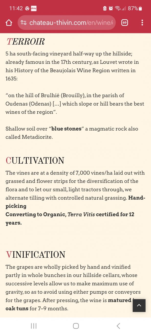 Chateau Thivin, Griottes Brulhie, Cote de Brouilly