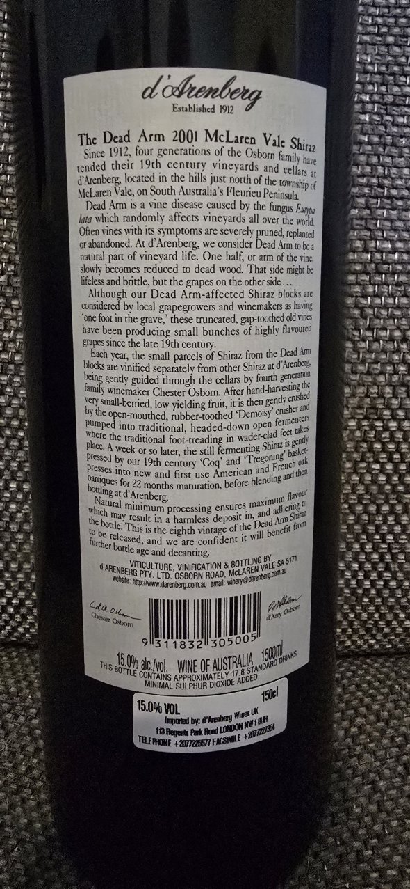 d Arenberg, The Dead Arm Shiraz, McLaren Vale