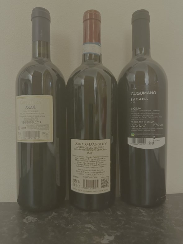 Italian Red Mixed Lot Capichera, Assaje, Isola dei Nuraghi IGT 2019 - Sagana Cusumano 2019 - Aglianico del Vulture Donato D'Angelo 2017