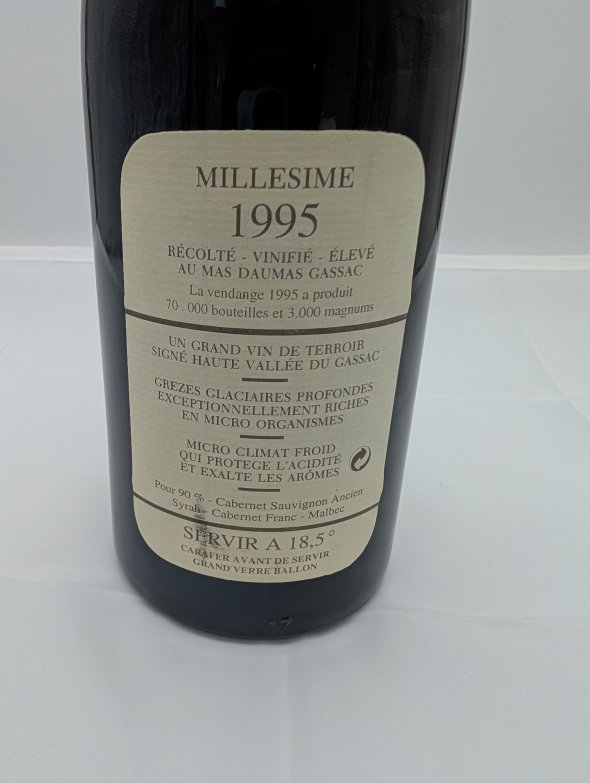 Mas de Daumas Gassac, Vin de Pays, Pays d'Herault, Millesime 1995