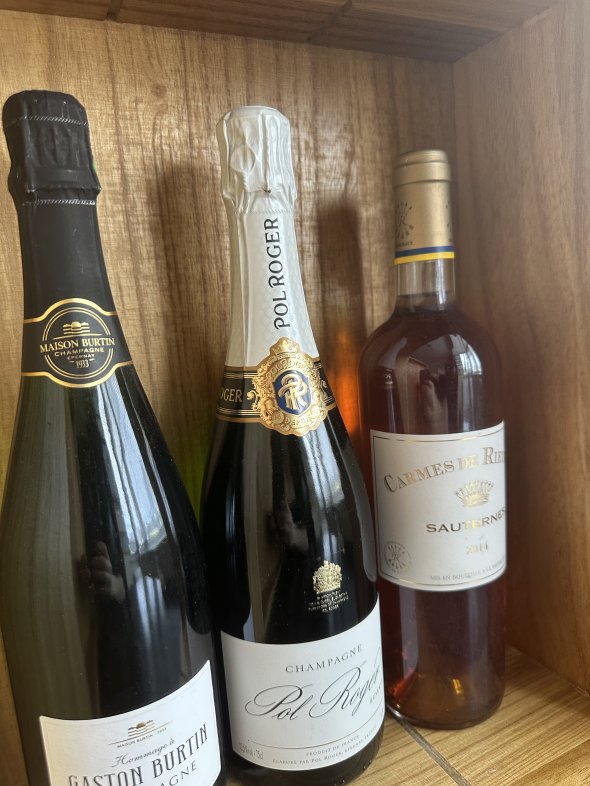 Pol Roger, Brut Reserve-Carmes De Rieussec Souternes 2014-Gaston Burtin Champagne Brut