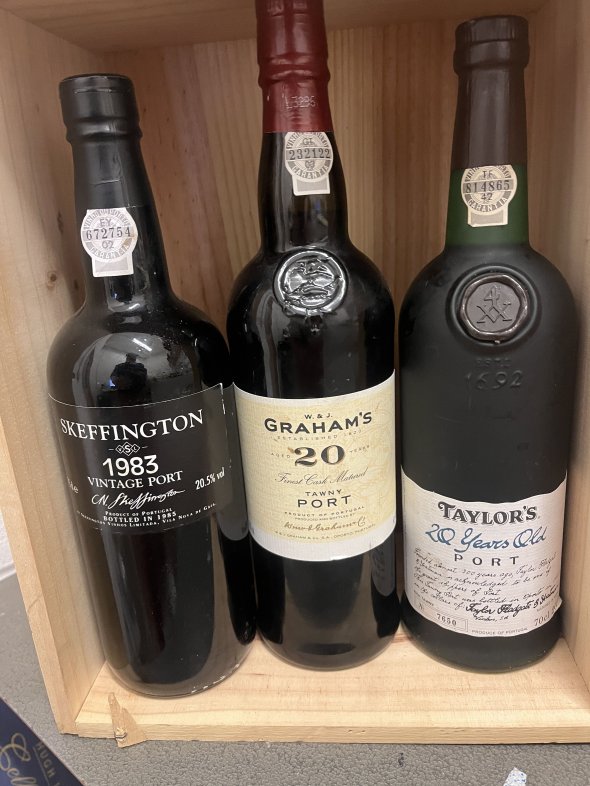 3 X Bottles Superb Quality Ports  Graham's 20 YO Taylor's 20 YO & Skeffington Vintage 1983