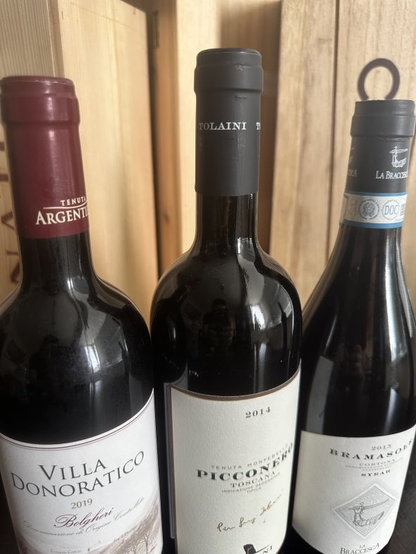 Tolaini, Toscana Picconero, IGT 2014-Villa Donoratico Bolgheri, Tenuta Argentiera 2019-Branasole Cortona Syrah 2015 La Bracesca (Antinori)