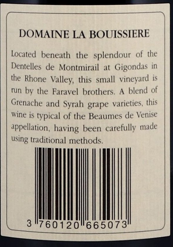 Beaumes de Venise, Domaine La Boussi&egrave;re