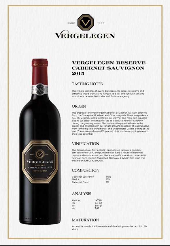 Vergelegen, Reserve Cabernet Sauvignon, Stellenbosch