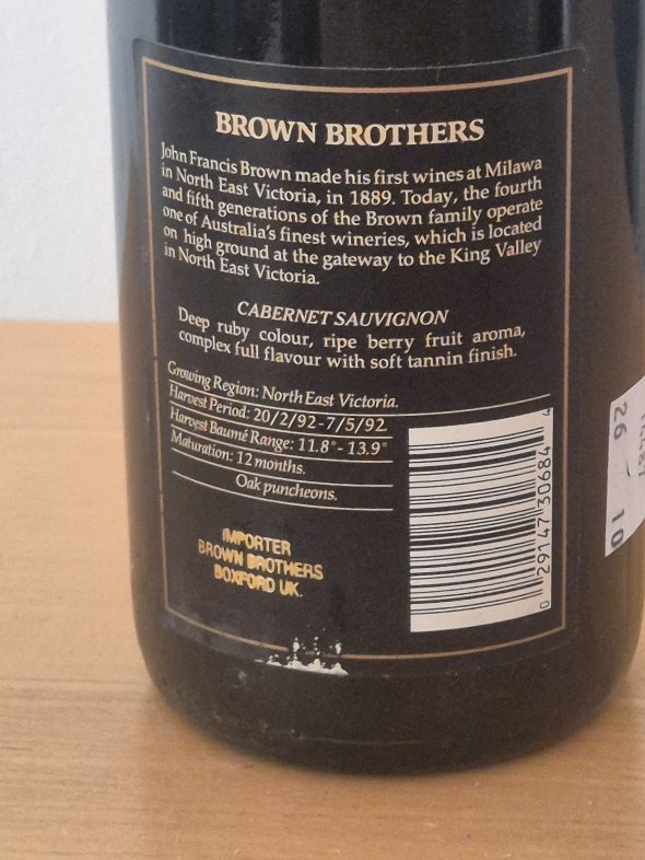 1992 Brown Brothers Family Selection Cabernet Sauvignon &ndash; King Valley, Australia