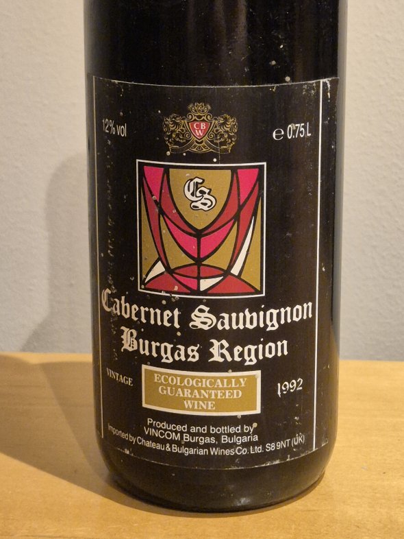 1992 VINCOM Burgas Cabernet Sauvignon &ndash; Ecologically Guaranteed Wine &ndash; Bulgaria