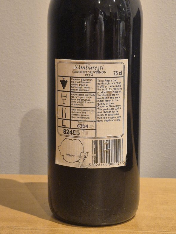 1995 S&acirc;mburești V.S.O.C. Vat 4 Cabernet Sauvignon 